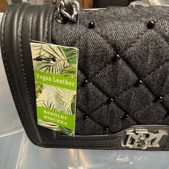 BADGLEY MISCHKA - Quilted & Beaded Denim Shoulder Bag - Picture 4 of 8